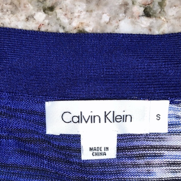 Calvin Klein Short Sleeve Sweater Blue White Top - Picture 2 of 5